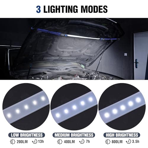WORKPRO Rechargeable Underhood Work Light, 25" Foldable Magnetic Light Bar | Adjustable Hanging Straps, Hands-Free Repairing LED Light, Wide Area Coverage, Garage & Emergency Use view 3