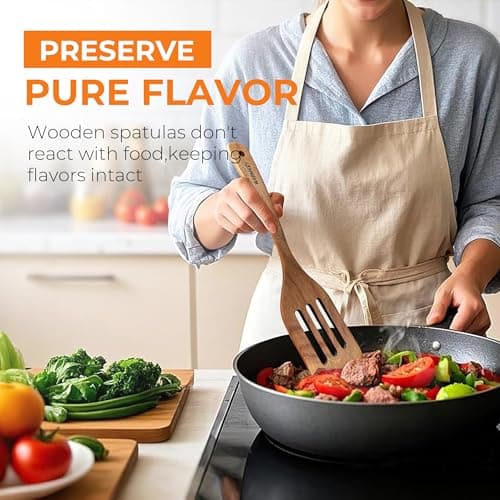 WARMKEY Natural Acacia Wood Spatula Set of 3, Nonstick Pan Safe Multipurpose Wooden Cooking Spatulas, Eco-Friendly Scratch-Proof Heat Resistant with Hanging Holes view 3