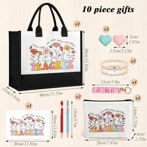 BESARME Teacher Appreciation Gifts Women Set of 10 Tote Bag Zippered Pouch Bookmarks Bracelets Pens Card Scrunchie Keychain Wristlet- End of Year Thank You Gifts Teacher Retirement Birthday view 5