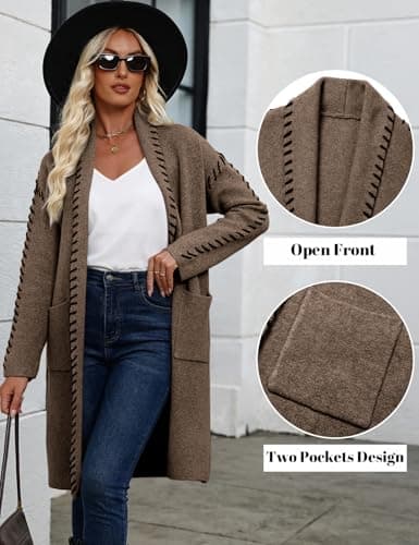 VIMPUNEC Womens Fall Long Cardigan Sweaters Oversized Chunky Jackets Open Front Knit Outwear Coats with Pockets view 4