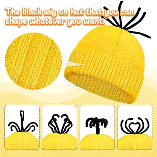 Aursy 3/4/6PCS Halloween Costumes for Men Women Adults, Yellow Beanie, Steampunk Goggles, Black Gloves,Party Cosplay view 2