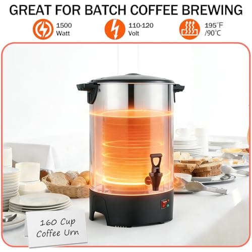 Large Commercial Coffee Urn 160 Cup Percolate Coffee Maker Stainless Steel Hot Beverage Dispenser with Cool-Touch Handles, Quick Brewing for Catering, Business, Church, Restaurant, Wedding, Gathering view 5