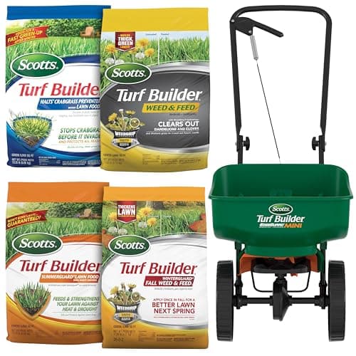 Scotts Turf Builder Bundle for Small, Northern Lawns and a Scotts Turf Builder EdgeGuard Mini Broadcast Spreader for Seamless Application