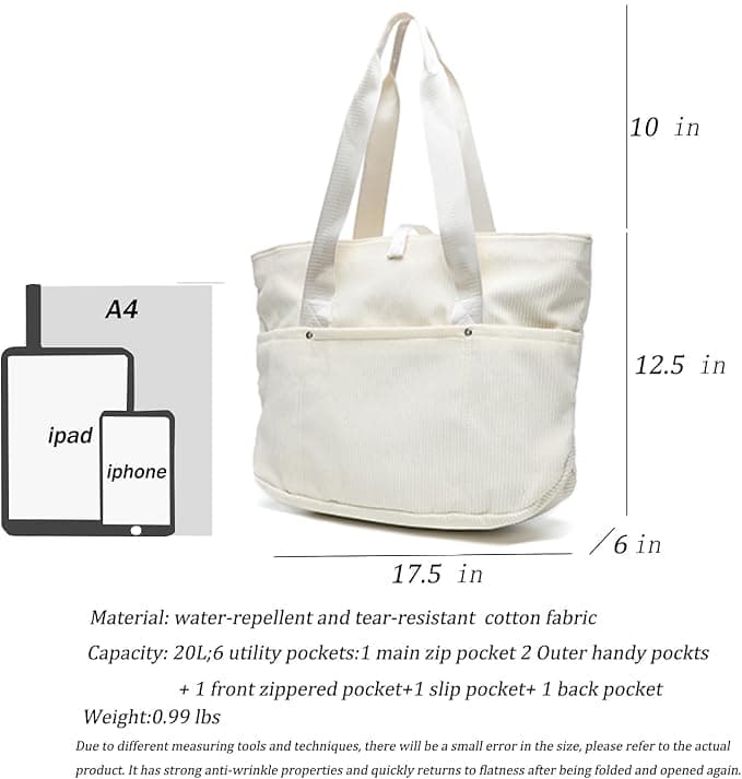 mcuvaec Corduroy Tote Bag for Women, Foldable Tote Bag With Zipper, Large Shoulder Bag, Purses and Handbags for Work Travel view 5