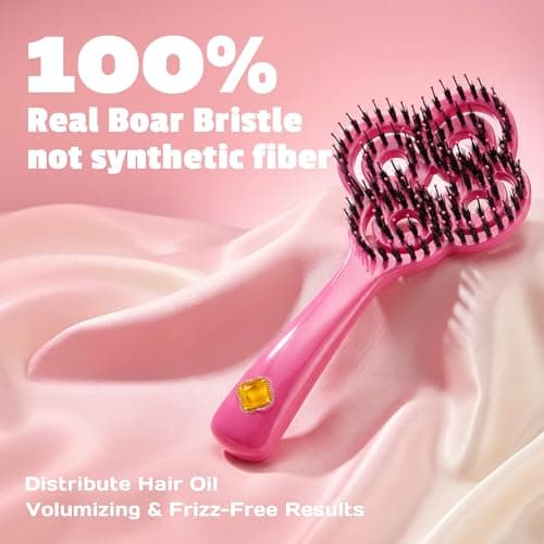 SIMETRA Lucky Hair Brush for Women, 14K Gold Plated Wet Brush Detangling Brush for All Hair Types, Natural Crystal Inlay Boar Bristle Hair brush, Curly Detangler HairBrush for Scalp Massage Gift view 3