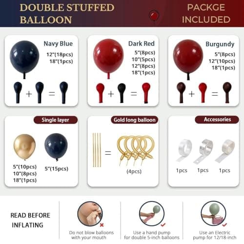 Double Stuffed Red and Blue Balloons, 94Pcs Dark Blue Burgundy Ruby Red Gold Latex Balloon Garland Arch Kit for Graduation,4th of July,Patriotic,Veterans Day,Class of 2026, Birthday Party view 3