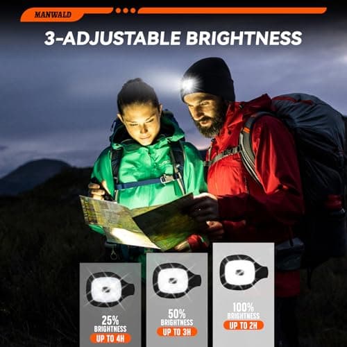 MANWALD LED Beanie Hat with Light, USB Rechargeable LED Headlamp, Gifts for Men, Mens Gifts, Birthday Gifts for Him Dad Husband, Boyfriends, Black view 2