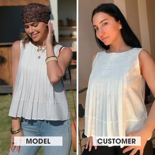 EXLURA Women's Cotton Linen Pleated Peplum Tank Tops Sleeveless Round Neck Babydoll Blouse Casual Summer Flowy Shirts 2026 view 4