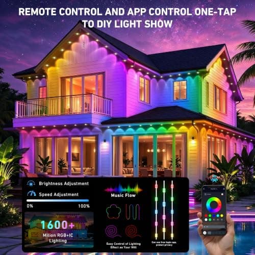 AILBTON 300FT RGB+IC Permanent Outdoor Lights, IP67 Waterproof Smart Outdoor Eave Lights, App & Remote Control, Customizable DIY LED Scene Modes for House Roof Decor and Party Events view 2
