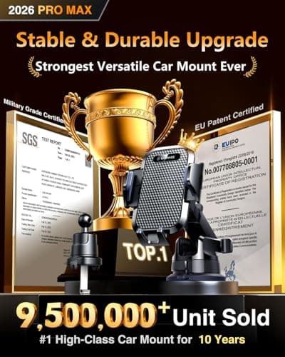 [2026 True Military-Grade] Car Phone Holder VANMASS [Upgraded Strongest Suction & Clip] Cell Phone Mount for Dashboard Windshield Vent Wall,Truck Cradle Stand for iPhone 17 Pro Max 16 15 14 13 Android view 2