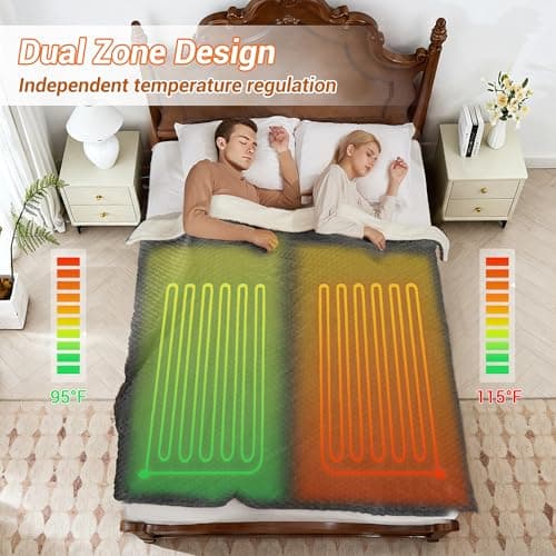 GarveeHome Heated Blanket Electric Blanket King Size 90 in x100 in, w/Dual Control,10 Heating Levels & 10 Hours Auto Shut Off, Cozy Soft Fleece Fast Heating Blankets Gift, Machine Washable, Grey view 4