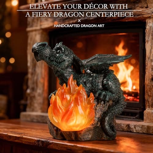 U WONDERFUL Solar Dragon Garden Decor, Porch Dragon Statue with Fiery Light - 6.8 inch Lawn Ornaments, Outdoor Decorative Art Gift for Patio, Yard, Backyard, Porch view 2