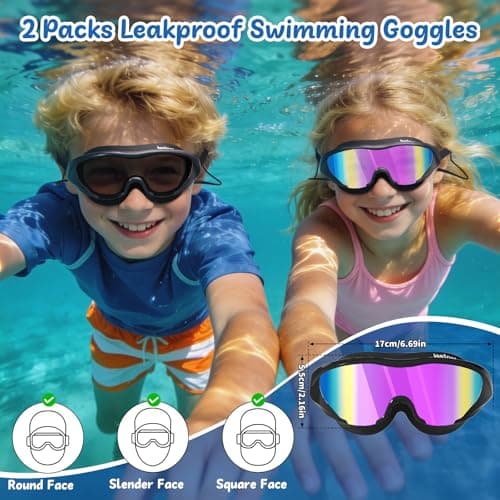 LEEIGGT Swim Goggles for Kids 8-14, Youth Beginner Swimming Goggles Anti Fog UV Protection, Leakproof Wide View view 6