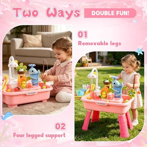 Ploomi Upgraded Toddler Sand Water Table Toy with Electric Water Pump, Kids Sand Water with Faucet/Play Food Accessories/Fishing Toy, Kitchen Play Sink Toys for Girl Boy Age 3+ view 6