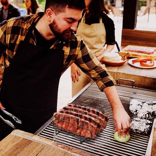 Zntezed Rib Rack for Smoking and Grilling - 12" Extra Long Stainless Steel BBQ Holder - Non-Stick Vertical Roasting Stand Compatible with Most Gas Charcoal Pellet Smokers - Holds 4 Full Racks view 2