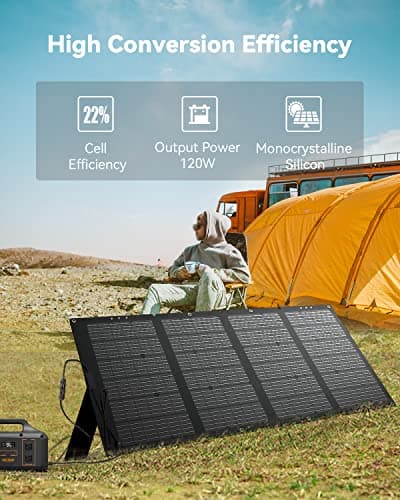 120W Portable Solar Panel, High 22% Efficiency ETFE Foldable Solar Panel Charger with Carry Case, IP65 Waterproof, MC4 Output for Power Station RV Camping Off Grid view 6