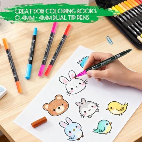 Dual Tip Markers for Adult Coloring Books No Bleeding – Gel Acrylic Paint (Fine & Brush) Pen for Drawing, Rock Painting, Journaling, Non Bleed Art Marker Pencil Set for Kids/Teens Washable. 12 Colors view 5