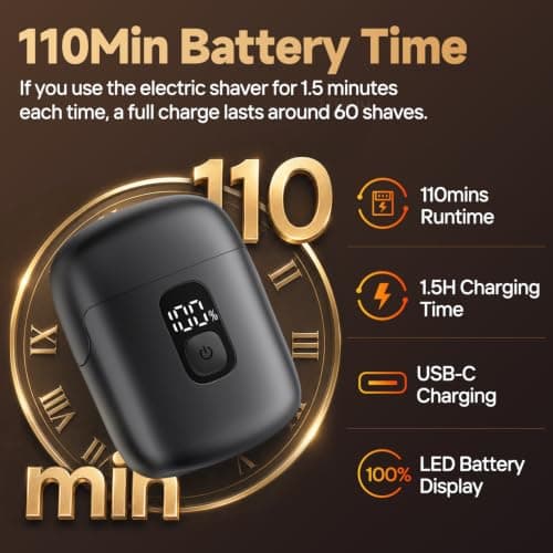 Electric Razor for Men, Foil Shaver, USB-C Charging, 3 Foil Blades, LED Battery Indicator, IPX7 Waterproof, Travel Lock, Grey view 5