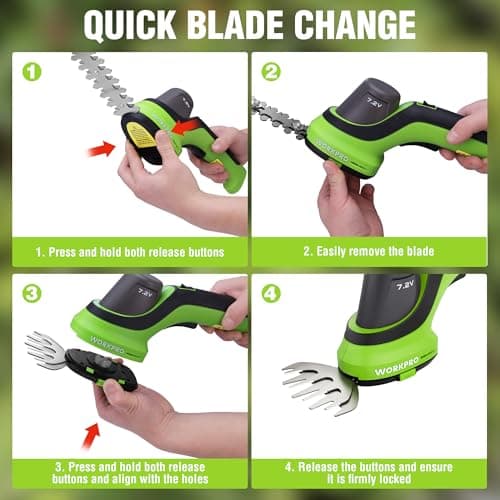 WORKPRO 7.2V Handheld Grass Trimmer, 2-in-1 Cordless Hedge Trimmer & Grass Shears with 2Ah Battery, Small Bush & Shrub Trimmer for Lawn Edging, Garden, Yard & Hedge Trimming view 6