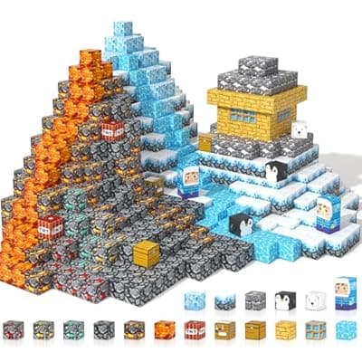 Gooidea Large Magnetic Blocks 110PCS Ice Fire World Inspired Playset Kids Magnet Toys 1 inch Building Cubes Magworld Add-on Building Craft Sensory Toys Game Gifts for Kids Ages 3-5 4-6 5-7 8-12