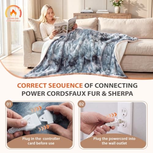 HYLEORY Weighted Electric Heated Throw Blanket, Plush Fluffy Faux Fur Blankets with 6 Heat Settings & 9H Auto Shut Off, Soft Cozy Warm Heating Blanket for Winter Sofa Bedroom Office,Gray,50"x60" view 2