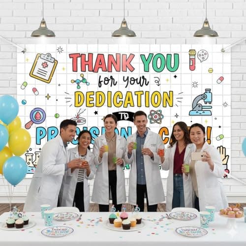 Wollmix Lab Week Decorations Banner - 70.8x35.4 Inch Thank You for All You Do Sign for Laboratory Workers, We Appreciate You Party Backdrop Decor Photography Supplies Photo Booth Background view 3