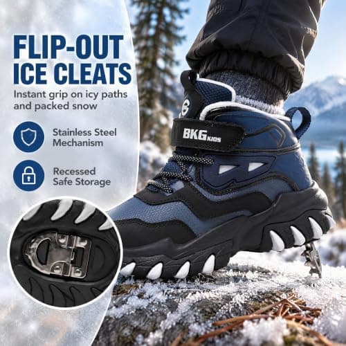 Kids Snow Shoes with Foldable Crampons Anti-Slip Insulated, Adjustable ‌Hook & Loop‌ Waterproof Winter Ankle Boots for Boys Girls Youth Children view 2