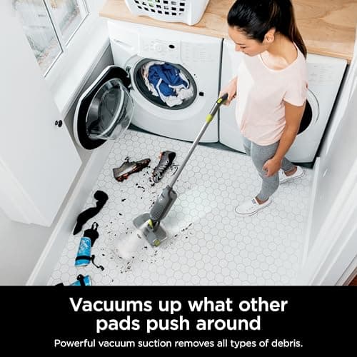 Shark VACMOP Cordless Hard Floor Cleaner, Vacuum and Spray Mop, Powerful Suction, Lightweight, LED Headlights, Includes 4 Disposable Pads, 12oz Multi-Surface Cleaning Solution, Gray, VM252 view 3