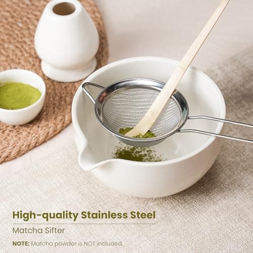 Matcha Whisk Set, Ceramic Bowl Matcha Kit & Handcrafted Bamboo Chasen, Complete 5 Pcs Matcha Set Whisk and Bowl, Stainless Steel Sifter, Bamboo Scoop & Holder for Matcha Lovers view 2