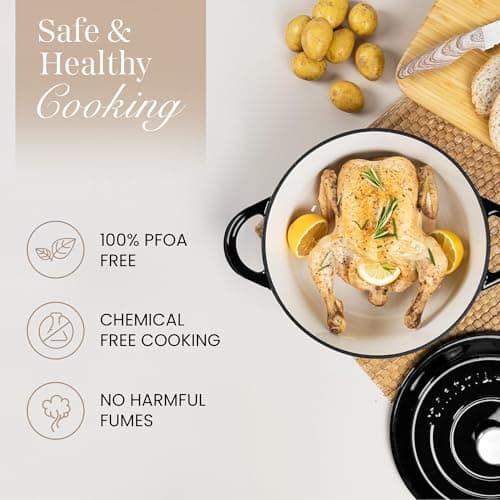 Nuovva Enamelled Cast Iron Dutch Oven Pot with Lid – 6.4 Quart Non Stick Casserole Pot – Heavy Duty & Oven Safe up to 500° F for Bread Baking, Braising, Stews, Roasting – 28cm Black view 4