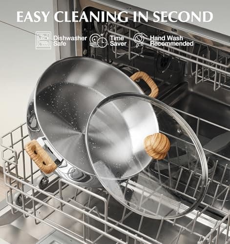 KOCH SYSTEME CS Stainless Steel Saute Pan with Lid, 12 Inch Deep Frying Pan with Double Handles, 5.5 Quart 18/10 Stainless Steel Pan with Cool-Touch Bakelite Handle, Deep Frying Pan, Induction Ready view 7