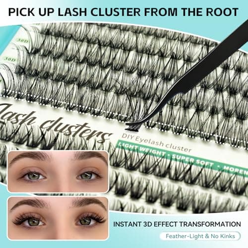600 Pcs Wispy Lash Clusters Kit, D Curl Lashes Clusters Natural Look 9-16mm Individual Super Thin Band DIY Cluster Eyelash Extensions Kit with Bond Seal Tweezers Brush (30D 40D 50D Mix) view 4
