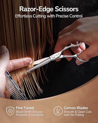 ULG Professional Hair Cutting Scissors & Shears, 6.5" 440C Japanese Stainless Steel Barber Scissors, Hand-Honed Razor Sharp Blades & Ergonomic Offset Handle for Salon & Home Use view 6