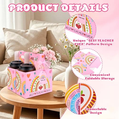 Teacher Appreciation Gifts in Bulk - 24Pcs 2 Cup Disposable Drink Carrier with Handle Greeting Card and Ribbon, Paper Cardboard Coffee Drink Holder for Delivery, Caddy Cup Carriers Accessories view 4