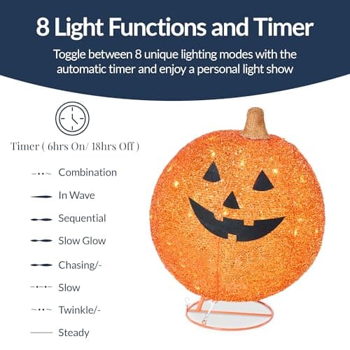 Best Choice Products 2pc Lighted Pop-Up Outdoor Halloween Pumpkin Set with Removeable Face, Fall Harvest Holiday Ball Decoration w/ 130 LED Lights view 6