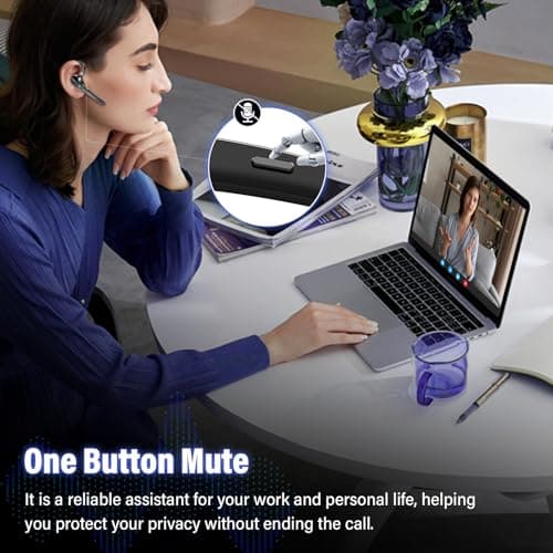 Bluetooth Headset, 90Hrs Bluetooth 5.3 Earpiece, APTX HD Audio, Mute Button | Single-Ear Headset with Dual Noise Cancelling Mics, Dual Device Connection, Hands Free Headphone for Trucker/Business/Grey view 4