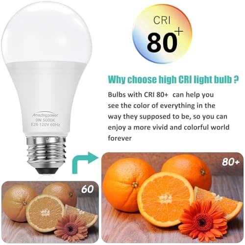 Amazing power E26 LED Bulbs, 60W Equivalent Medium Base Light Bulbs, 9W LED Bulbs, Daylight White 5000K 4-Pack view 6