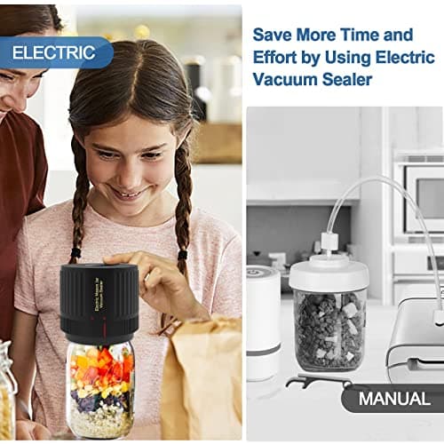Electric Mason Cordless Vacuum Sealer Kit for Wide-Mouth & Regular-Mouth Mason Jars, for Food Storage and Fermentation, Black view 3