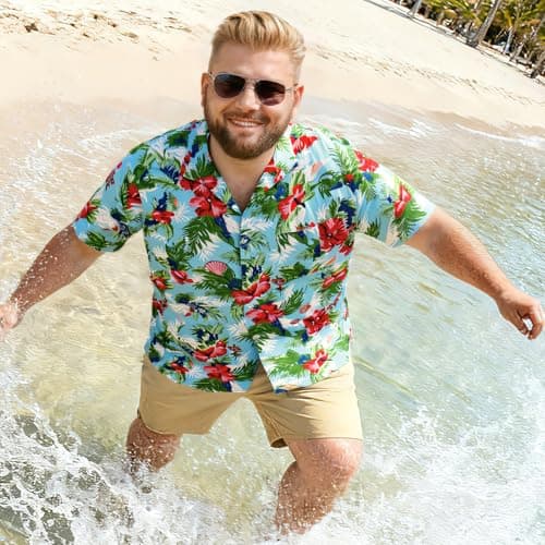 Big and Tall Men's Hawaiian Shirts - Short Sleeve Tropical Floral Button Down, Casual Summer Beach Wear view 3