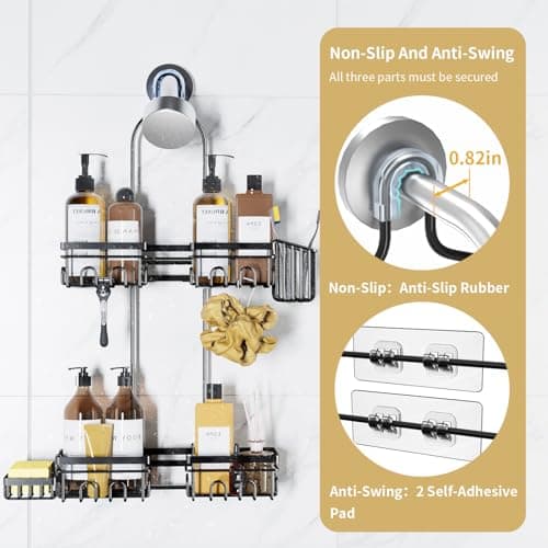 KEGII Shower Caddy Hanging for Handheld Showerheads, Rustproof Hanging Shower Organizer with Soap Dish, Toothbrush Holder and Hooks, Over Showerhead Caddy for Bathroom view 3