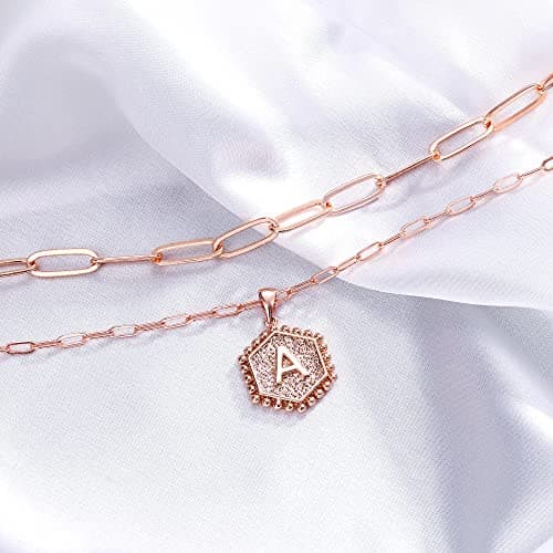 M MOOHAM Mothers Day Gifts, 14K-Gold-Plated Initial Necklaces for Women Cute Hexagon Letter Initial Necklace Layered Necklaces for Women Teen Girl Gifts view 6