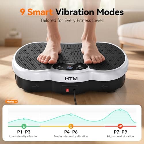 HTM Vibration Plate Exercise Machine, 9 Modes & 120 Speeds, Body Shake Plate with Resistance Bands Slot & Remote Control, Shake Board for Weight Loss Fat Burner Home Fitness Workout view 4