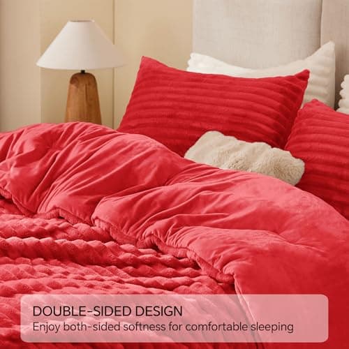 BEDELITE Fleece Queen Comforter Set -Super Soft & Warm Fluffy Red Bedding, Luxury Fuzzy Heavy Bed Set for Winter with 2 Pillow Cases view 6