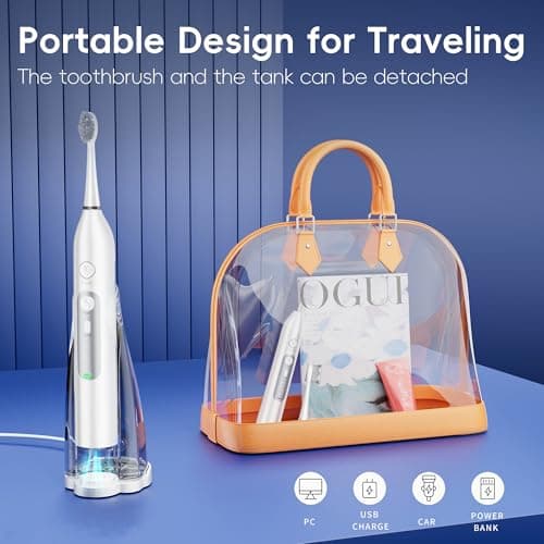 OILSAO Electric Toothbrush with Water Flosser 3 in 1, Sonic Flossing Toothbrush with 3 Modes & 5 Speeds, 4 Brush Heads, Portable for Travel, for Adults Teeth Cleaning and Plaque Removal,White view 4