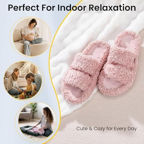 BOVTY Women's Fuzzy Open-toe Bowknot & Double-Strap Slippers, Memory Foam Non-Slip Indoor House Slides view 6