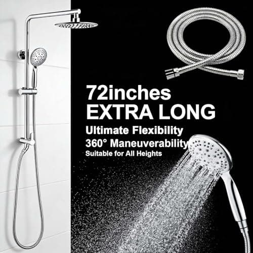 SonTiy 9" Shower Head with Handheld Spray, Rain Shower Heads System, 5 Spray Mode Handheld, Modern Shower System with Easy Reach Diverter, 72'' Hose and Height Adjustable Holder, Chrome view 6
