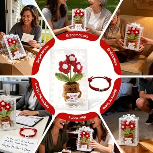 COLTUPWZ Handmade Crochet Red Flowers Birthday Gift for Mom | Mother's Day Gift, Remember I Love You MOM Emotional Support Gift for Mom from Daughters | Home Decor for Living Room, Office view 3