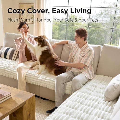 Bedsure Comfyfleece® Sofa Cover, Couch Covers for Dogs, 27.6 x 59 White view 4