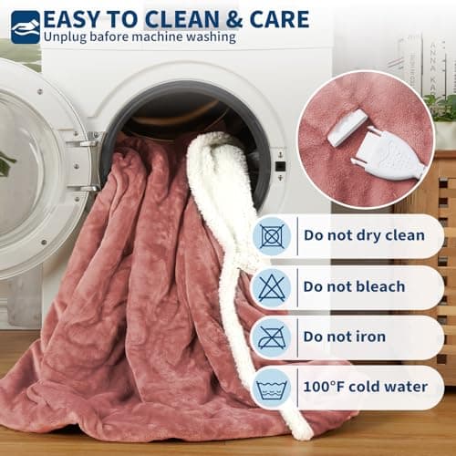 GarveeHome Wearable Heated Blanket with Foot Pocket & Sleeves, Electric Snuggle Throw Blankets, Flannel & Sherpa, 6 Heat Settings & 2–10 H Auto Shut-Off, 50"×70"+18", Pink view 6