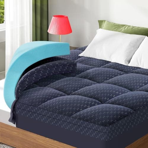 Dual Layer 3 Inch Memory Foam Mattress Topper California King Size, 2 Inch Gel Memory Foam Plus 1 Inch Cooling Pillow Top Mattress Pad Cover, with 8-21 Inch Deep Pocket, Navy Blue view 1